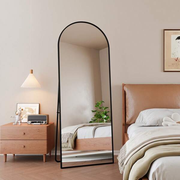 Specchio curvo a figura intera 162x53 cm, specchio a figura intera, specchio da terra, specchio da appoggio con cornice in metallo, specchio da appoggio curvo HD, grande specchio per soggiorno, camera da letto e cabina armadio