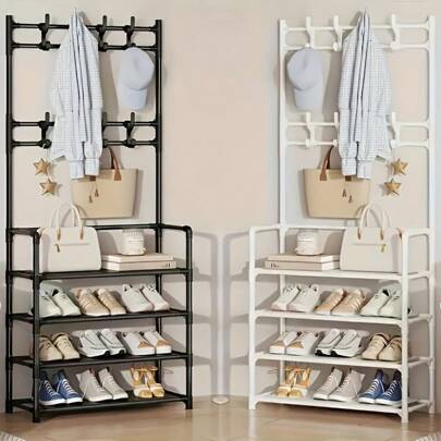 5-Tier Multi-Purpose Storage Rack,Hat Organizer Holder, Freestanding Coat Rack With 8 Double Hooks, 31.49 Inch Wide Hallway Shoe Rack, Entryway Coat Rack, Living Room, Bathroom, Hallway Shoe Rack Organization And Storage Home Decor Fall Decorations For Home Room Decor