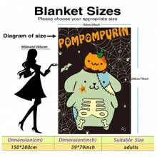 Sanrio 1 Stück Halloween Pudding Hund Anime Decke - gestrickte Polyester Plüsch, moderne digitale Bedruckung, Cartoon-Thema, komfortable Heimdekoration Bettwäsche für alle Jahreszeiten, maschinenwaschbar