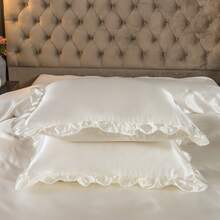 300 Thread Count Satin Duvet Cover Set Ruffled Duvet Cover Set Silk Like Satin Bedding Set Solid Color Bedding Sets Silky Ruffled Duvet Cover Set Luxury Hotel Bedding Cover Set All Season Quilt Cover With Pillowcases - White - View 7