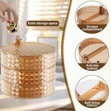 1 pièce Plateau rotatif doré ambre - Organisateur de luxe grande capacité pour bijoux, rouge à lèvres et maquillage, support d'affichage élégant pour la maison, le salon (design premium et gain de place) Organisateur de stockage pour femmes, essentiels de voyage, retour à l'école, dortoir