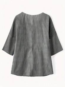 大码条纹印花圆领休闲百搭衬衫，夏季 - 黑色 - 查看 2
