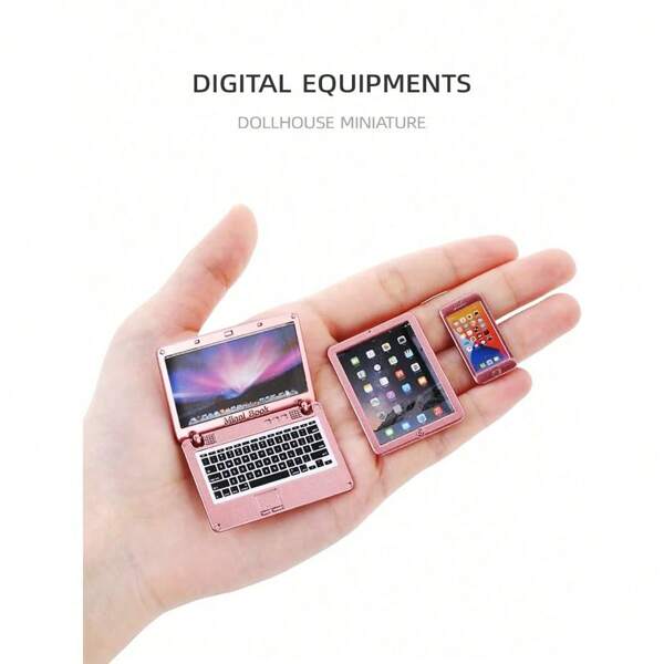 Dollhouse Micro Smartphone Tablet & Laptop Headset TV 1:12 Scale Mini Imitation Metal Digital Device Dollhouse Furniture Accessories (Partially Random)