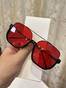 1pc Women's Casual Vintage Square Large Frame Dual-Bridge Tinted Fashion Glasses, Suitable For Daily Wear, Beach, Street Style, Summer Aviator Shape Shades - Lime Green - View 20