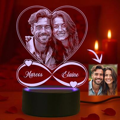 Luminária Coração Infinito 7 Cores RGB Nome do Casal - Presente, Decoração, Namorados, Iluminação, Abajur, casamento, Noivos