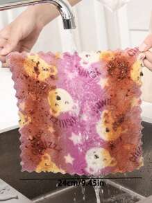 10pcs, Dish Cloth, Coral Velvet Cartoon Printed Double-Sided CleaningTowels, Scouring Pad, New Kitchen Printed Cleaning Cloth, SuperAbsorbent Wiping Cloth, Cleaning Supplies
