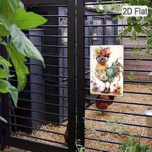 1 pieza Letrero de hojalata 2D plano, Gallo con botas y gafas, arte de granja divertido, decoración de pollo colorido, adecuado para cocina o granero, 30cm x 20cm con agujeros perforados previamente, estilo de agujero aleatorio