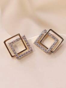 1 对女士时尚空心方形锆石耳钉 - 耳環 - 查看 2