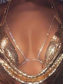 Corrente de Sutiã Clássica para Mulheres, Joia Corporal com Rhinestone Brilhante, Acessório Sexy para Festa