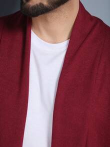 Men's Cardigan Cold Weather Blouse Overcoat Kimono Jacket Long Sleeve Coat With Pocket Fleece Knit Plus SIZE EXG SIZE - Màu Đỏ Sâu - Xem 5