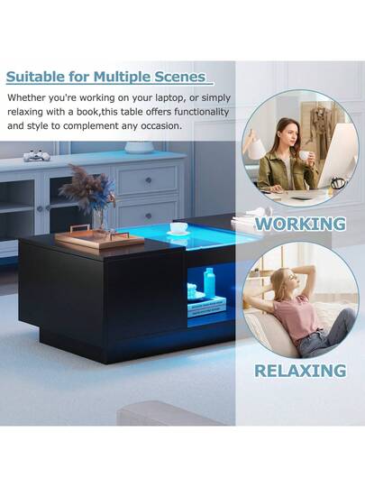 Coffee Tafel Drawers, Open Compartment, LED Lighting, Functionality view 5