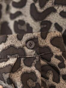 YUXIN Camisa feminina retrô com estampa de leopardo, primavera-verão, gola virada para baixo, manga comprida, solta, para uso diário/social leve, blusa fashion slim respirável - Caqui - Ver 10