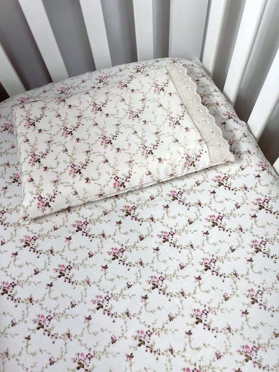 Laura Baby 2-Piece Sheet Set For American Standard Crib Or Mini Crib 100% Cotton - 粉紅色花朵 - 查看 1
