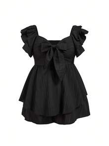 CurvyTilda Mono con cuello de corazón y moño para talla grande para vacaciones románticas