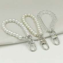 1 قطعة، سلسلة مفاتيح زهور كروشية ساحرة مزينة بخرز الؤلؤ، سلسلة مفاتيح زهرة سوسن الوادي المصنوعة من الصوف المرسوم بالكروشيه -إكسسوار زخرفي للحقائب والحقائب الظهر- هدية مثالية لعيد الأم، استخدام قوي من سبيكة الزنك