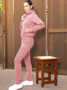 PANTS PARA USAR ANTES DEL DEPORTE O USO DIARIO COMODO VARIOS COLORES PANTALON Y SUDADERA CON CAPUCHA BORDADA  LSSIN - Rosa - Ver 3