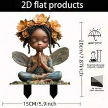 2D Bohemian African American Fairy Wishing Acrylic Garden Stake, 11.8"X 8.3" Multi-Purpose Outdoor Decor, Waterproof Sunproof, Suitable For Yard And Potted Plants, Ideal Gift