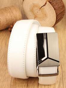 1 条男士白色自动扣腰带，时尚商务休闲正式婚礼派对腰带，送给丈夫和父亲的礼物，牛纹波西米亚 PU 皮革，四季皆宜