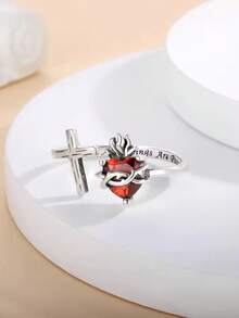 1pc Vintage Heart Cross Sacred Heart Religious Pendant, Protective Gift Suitable For Women Everyday Wear, Halloween Gift - 銀色 - 查看 3