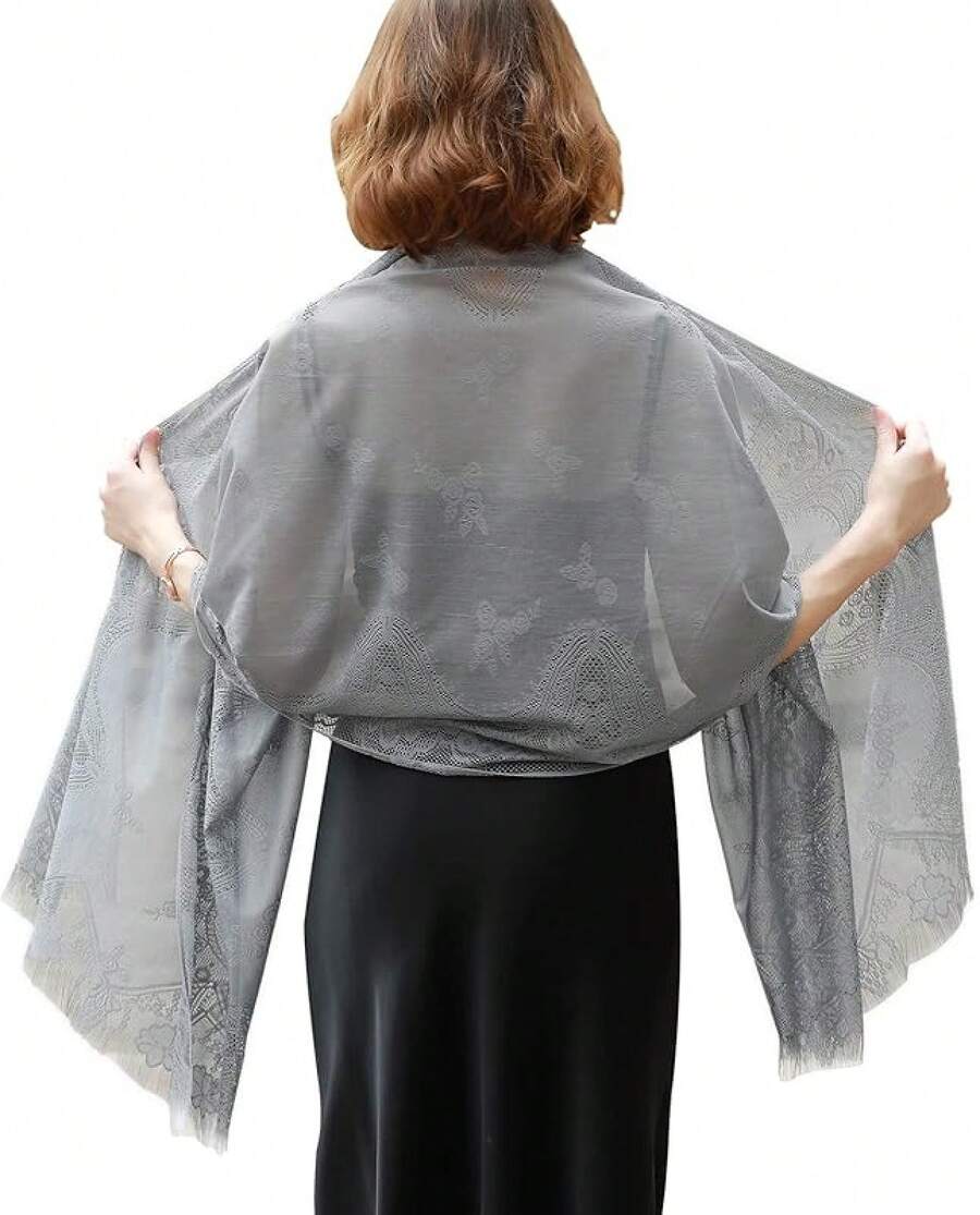 RIIQIICHY Shawls And Wraps For Evening Dresses Scarfs For Women Pashmina Wedding Formal Shawlhalloween - 灰色-3 - 查看 1