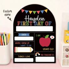 1pc, Customizable Back To School Decoration Board With Name, First Day Of School Date, Student Return Sign, First Day Clock, Apple, Colored Pencils, Flags, Scissors Design Wooden Back To School Gift, Back To School Season