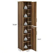 Tribesigns Wood Storage Cabinet With 6 Shelves, 75.39-Inch Tall Narrow Modern Cabinet With 2 Doors, For Living Room, Kitchen, Bathroom , Rustic Brown - 質樸棕色 - 查看 7