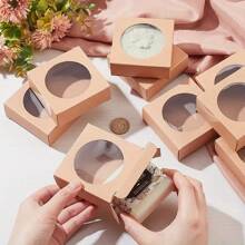 30 Pcs Foldable Kraft Paper Box With Round Clear Window Square Favor Box For Wedding Party Birthday Anniversary