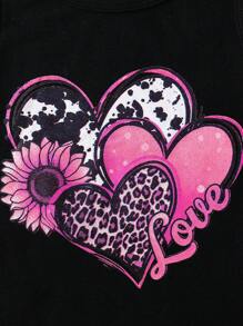 3 pezzi/set Canotte estive con stampa di cuori e ragazze per ragazze giovani, collo a giro, confezione casual multipack per bambine