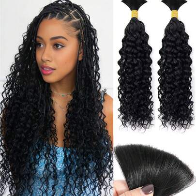 2 pacchi da 90g di estensioni per capelli umani ricci e ondulati, senza trama, per trecce boho, colore naturale, lunghezza 32 pollici