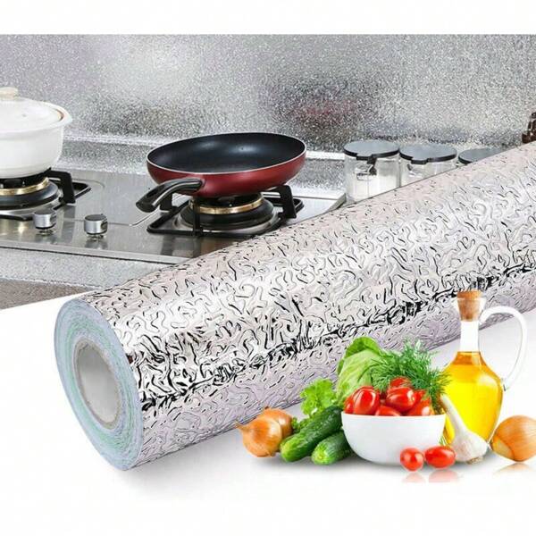 Selbstklebende Aluminiumfolie für die Küche, ölbeständig, wasserdicht, hitzebeständig und feuchtigkeitsbeständig, 60 x 500 cm, Küchenbedarf