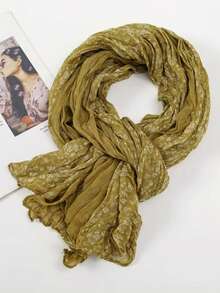 1件装女士渐变褶皱围巾披肩，亲肤柔软褶皱薄款颈部围脖透气纱巾，多功能麻花针织褶皱效果保暖围巾，适合搭配连衣裙 - 彩色 - 查看 16