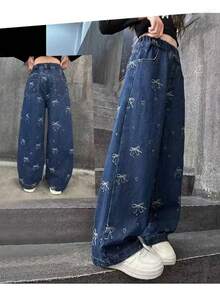 Girls Autumn New Loose Straight Leg Jeans, 2025 New Design Children Wide Leg Denim Pants For OlderTween Girls