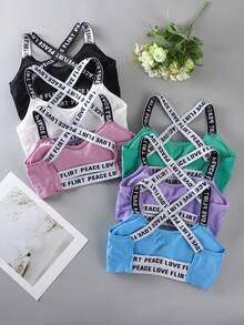 6件装字母肩带运动文胸，适合女士，瑜伽、跑步、健身 - 彩色 - 查看 3