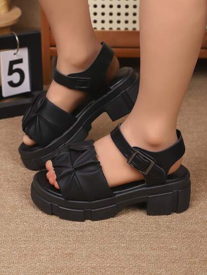 1 Pair Summer Fashion Soft Platform Wedge Sandals For Girls, Suitable For Princess Aged 3-15 For Outdoor Walking, Travel, Party, Beach