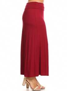 Chic Comfortable High Waisted Maxi Skirt Flowing A Line Design For Everyday Elegance - Burgundy - View 2