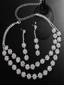 2pcs Sparkling Rhinestone Bridal Jewelry Set For Women