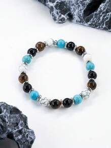 Men's Strength Bracelet-8mm Blue Turquoise & Black Tourmaline Beads Bracelet,Protection Willpower, Self-Confidence, Courage, Meditation Jewelry For Women Men