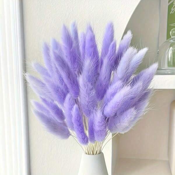 Ramo de 60/120 piezas de flores secas - Hierba cola de conejo, arreglo floral de flores secas multifuncional para decoración del hogar, boda, oficina, Acción de Gracias, Navidad, Halloween - Sin contenedor