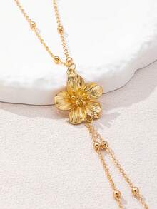 1 件女士腰链，金色金属五叶花形串珠链，性感腰链，优雅魅力，适合海滩、比基尼配饰（珠子随机） - 金黃色 - 查看 4