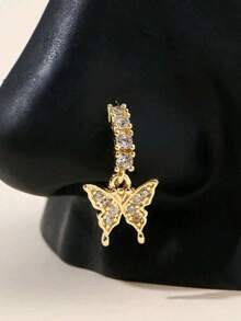 1个金色蝴蝶鼻环，20G垂坠式鼻环，鼻部穿孔饰品，镶嵌锆石的金色鼻骨垂坠鼻环，适合女性，情人节、母亲节礼物 - 銀色 - 查看 1