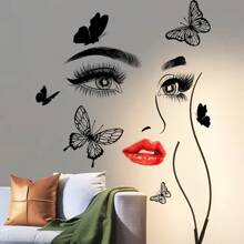 2 Stück schöne Augen Wandaufkleber Dorm Dekoration, rote Lippen Schmetterling Wandkunst, wiederverwendbare selbstklebende Vinyl Wandtattoo, Wohnzimmer Schlafzimmer Dekoration