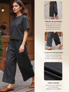 Conjunto Mujer Elegante y Casual,Conjuntos Holgados de Lino para Dama, Ideal para Estilo Relajado y Ocasiones Diarias - Negro - Ver 6