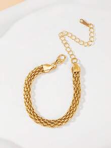 1pc Women's Fashionable Exquisite Woven Gold Band Bracelet, New Retro Luxurious Premium Accessory