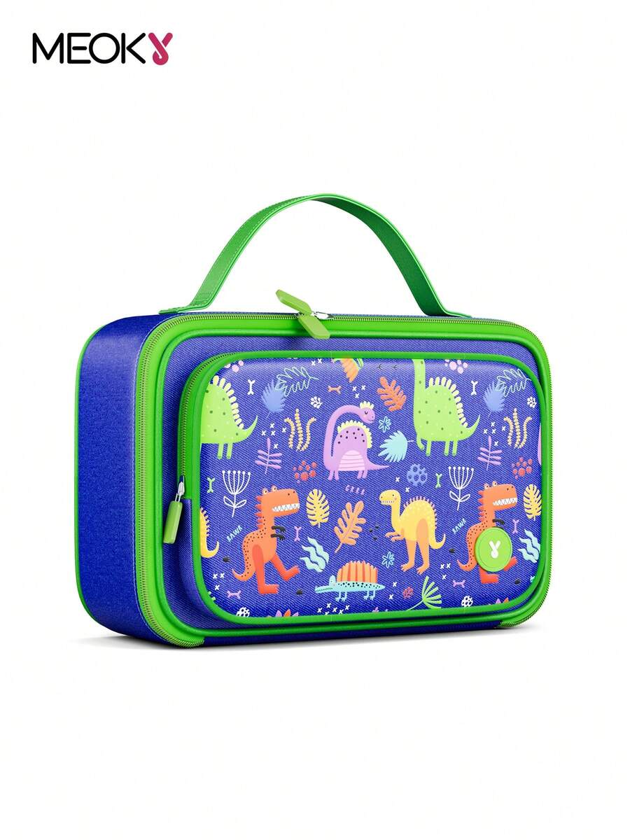 保温午餐盒 - 1 个大容量保温袋，卡通图案设计，可重复使用便当盒，保持食物温暖新鲜，非常适合返校、幼儿园、野餐和旅行 - 藍色 - 查看 1