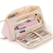 1 件大容量三角形铅笔盒耐用材料笔袋，宽敞的存储空间，适合学校、办公室和旅行必需品，文具收纳袋，完美的节日礼物，铅笔袋，书包，用于学校用品，返校 - 三角形 - 查看 7