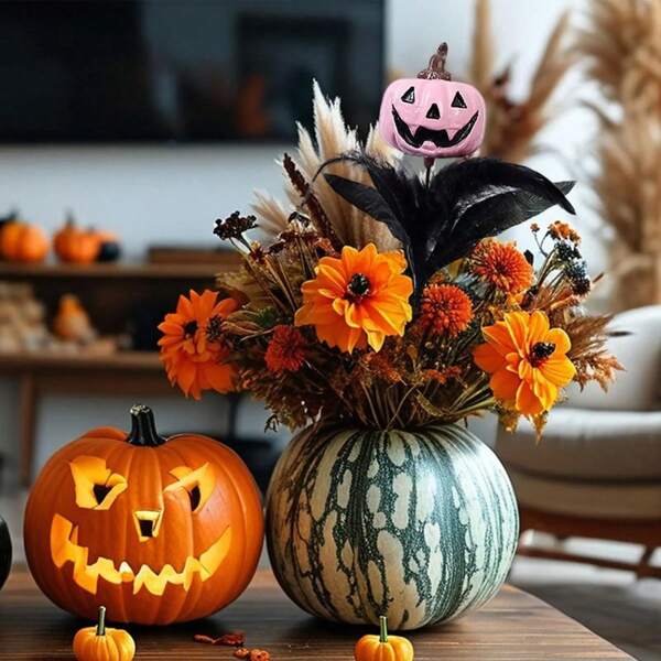 1 pieza Ramo de flores con calavera de calabaza y plumas negras, decoraciones para fiestas de Halloween en el hogar