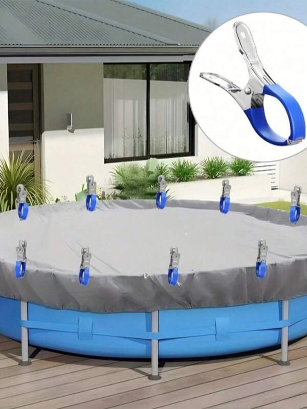 Pinzas de acero inoxidable - Pinzas grandes para edredón resistente al viento, pinzas para calcetines y pinzas para pantalones para secar edredones y colgar ropa, 1/6 piezas Pinzas de acero inoxidable resistentes para cubiertas de piscina con mangos de plástico azul - Pinzas de resorte resistentes para asegurar cubiertas de piscinas y fotografía, Pinzas para fotografía|Pinzas metálicas elegantes|Mangos de plástico duraderos