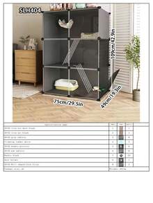 Indoor Cat Cage, Enclosed Cat Villa With Litter Box, Large Space For Cats, Grey Multi-Layer Cat House - Multicolor - View 21