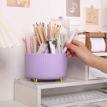 360 Rotación de bolígrafo púrpura y organizador de suministros de arte, organizador de computadora de 5 ranuras para oficina, escuela, hogar - Rojo - Ver 3