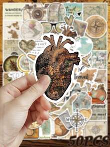 50pcs World Travel Map Stickers, Creative Simple Literary Cartoon Stickers, It's DIY Decorative Stickers For Books, Mobile Phone Cases, Notebooks, Skateboards, Guitars, Parties, Suitcases, And Graduation Season Gifts, Birthday Gifts, Christmas Halloween Gifts, Etc - Multicolor - View 7
